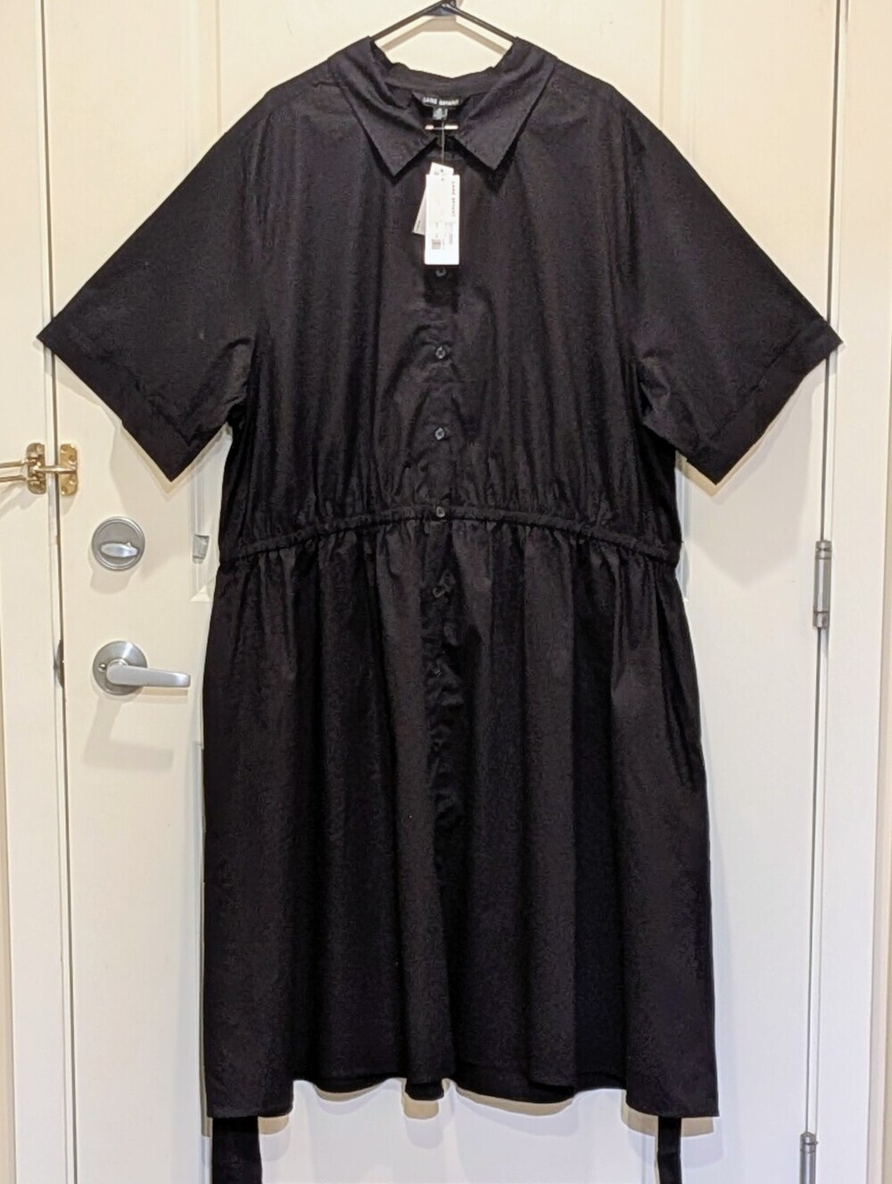 NWT Lane Bryant 4X Black Cotton Blend Tie Waist Shirt Dress